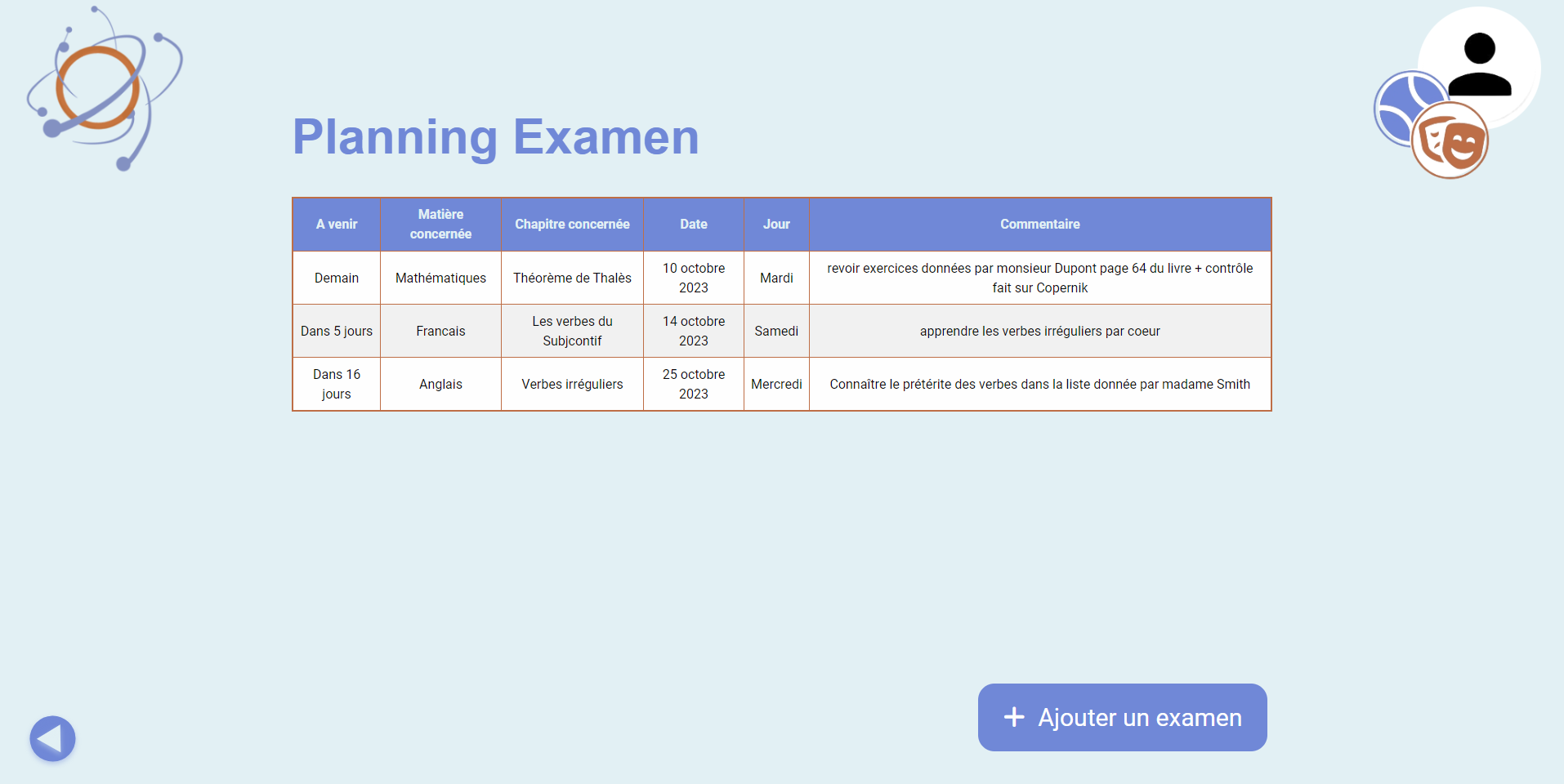 image plateforme Copernik, espace avec un planning où on peut mettre des évaluations avec les deadlines